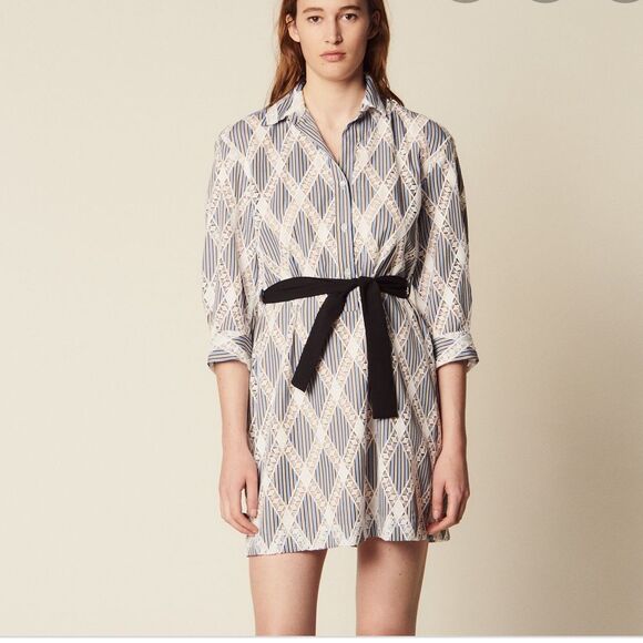 New Sandro Paris Short Lace Shirt Dress collar 40 - Picture 1 of 12